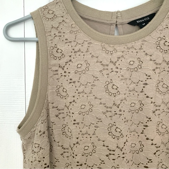 RW&CO Tan Crochet Lace Sleeveless Top - Picture 2 of 6